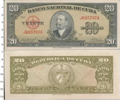 Банкнота 20 песо Кубы 1958 года Антонио Масео