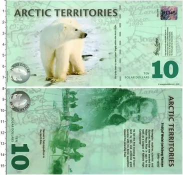 Банкнота 10 долларов Арктика 2010 года Белый медведь