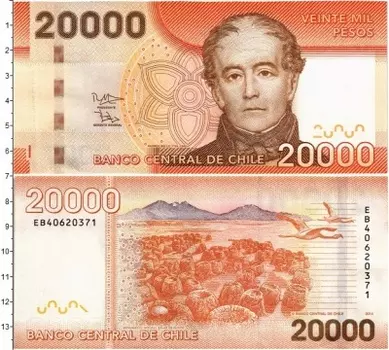 Банкнота 20000 песо Чили 2014 года