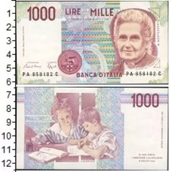 Банкнота 1000 лир Италии 1990 года