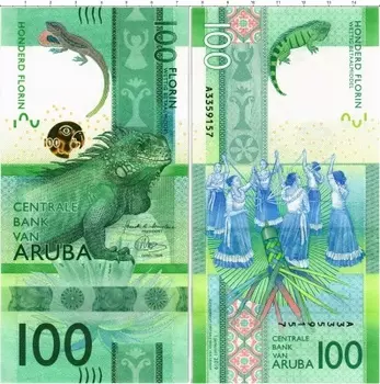 Банкнота 100 флоринов Арубы 2019 года Ящерица