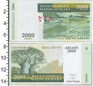 Банкнота 2000 ариари Мадагаскара 2003 года Баобаб