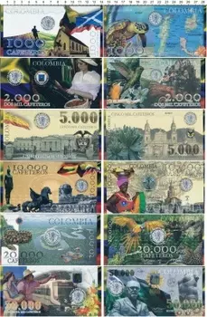 Банкнота Набор из 6 банкнот Колумбии 2013 года Официальный выпуск банка Колумбии