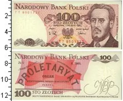 Банкнота 100 злотых Польши 1988 года *