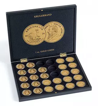 Деревянный кейс "Krugerrand" на 30 ячеек Ø39 мм (363743) Кейсы Деревянный кейс (МДФ) на 30 круглых ячеек Ø39 мм