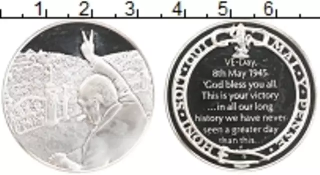 Медаль Англии Серебро Унстон Черчиль провозглашает победу 8 мая 1945