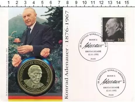 Медаль Германии 1992 года Медно-никель Конрад Аденауэр