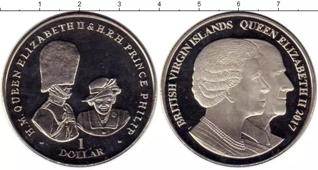 Монета доллар Виргинских островов 2017 года Медно-никель 70 лет свадьбы Елизаветы II и Филиппа