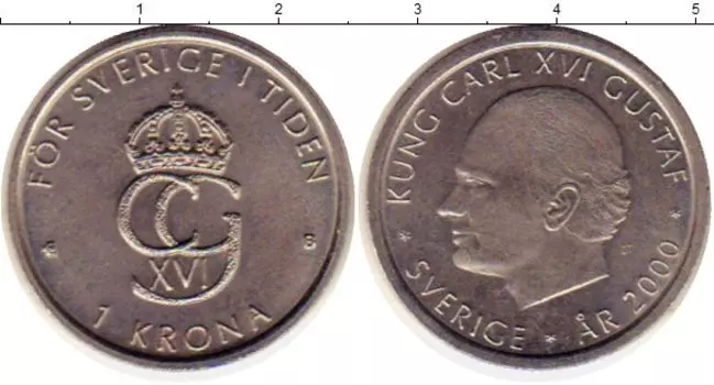 Монета крона Швеции 2000 года Медно-никель Карл XVI Густав