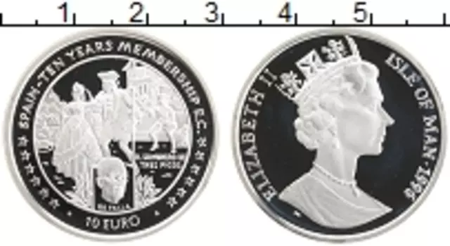 Монета 10 евро Острова Мэн 1996 года Серебро Испания - 10-летие членства Евросоюза