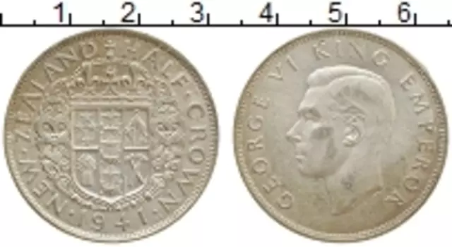 Монета 1/2 кроны Новой Зеландии 1941 года Серебро Георг VI
