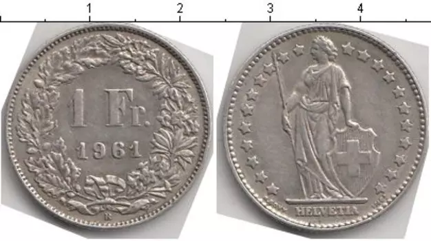 Монета франк Швейцарии 1961 года Серебро