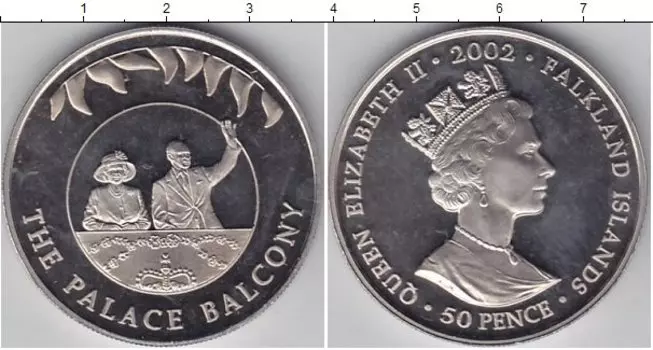 Монета 50 пенсов Фолклендских островов 2002 года Медно-никель Елизавета II