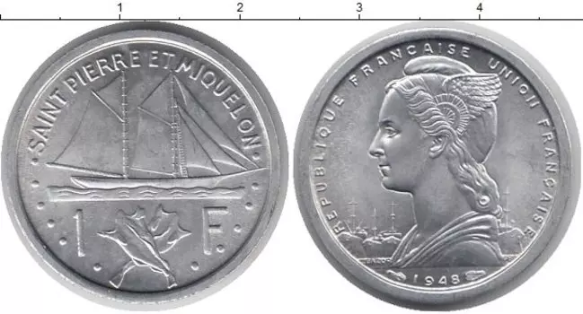 Монета франк Франции 1948 года Алюминий Парусник