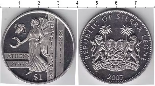 Монета доллар Сьерры-Леоне 2003 года Медно-никель Олимпийские игры в Афинах в 2004 году