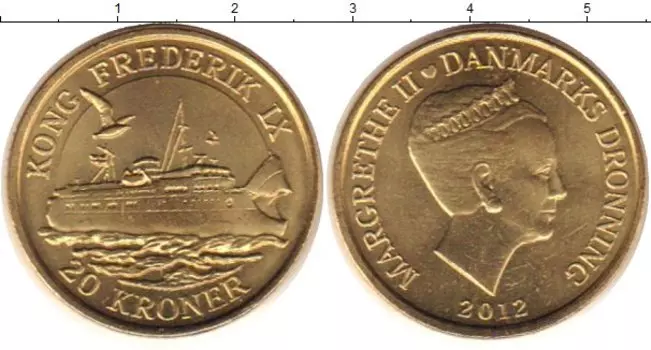 Монета 20 крон Дании 2012 года Латунь `Королева Маргрете II
