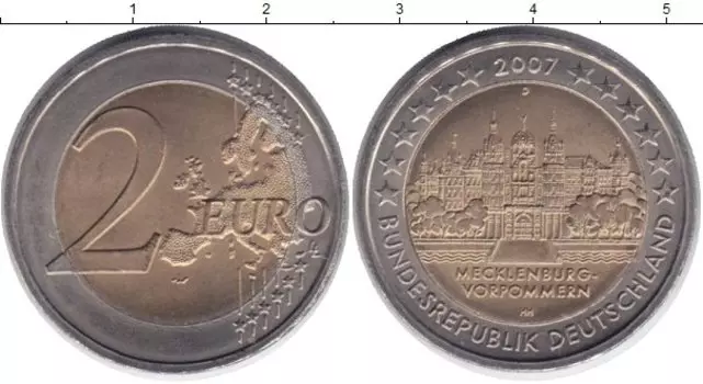 Монета 2 евро Германии 2007 года Биметалл D