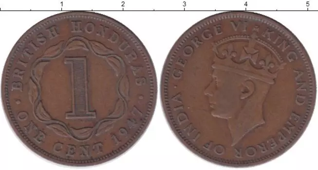 Монета цент Белиза 1947 года Медь Британская колония