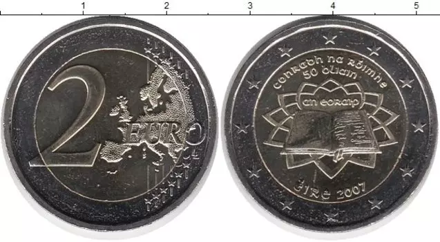 Монета 2 евро Ирландии 2007 года Биметалл 50-летие подписания Римского договора