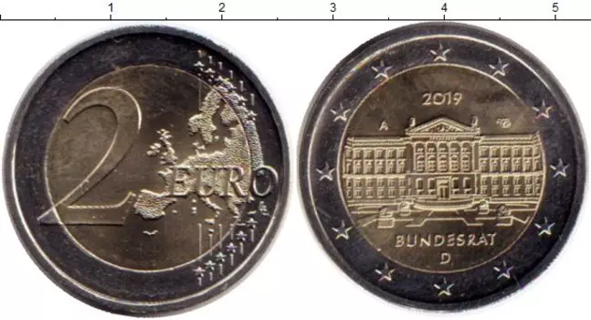 Монета 2 евро Германии 2019 года Биметалл Бундесрат, A