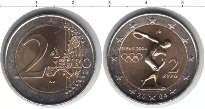 Монета 2 евро Греции 2004 года Биметалл Олимпиада-2004 в Афинах