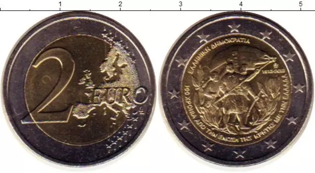 Монета 2 евро Греции 2013 года Биметалл Воссоединение с Критом