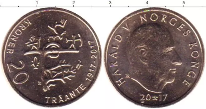 Монета 20 крон Норвегии 2017 года Латунь 100 лет первому съезду саамов