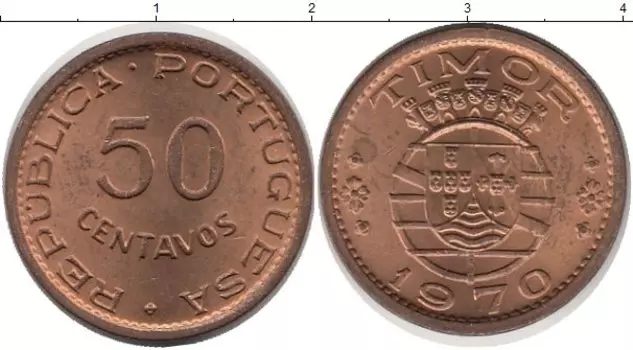 Монета 50 сентаво Тимора 1970 года Медь