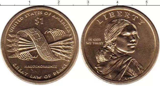 Монета доллар Америки 2010 года Латунь Сакагавея, Р