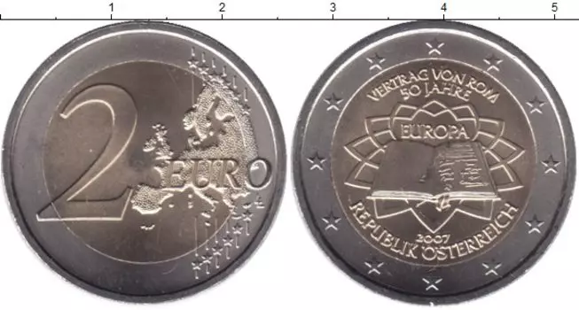 Монета 2 евро Австрии 2007 года Биметалл 50-летие Римского договора
