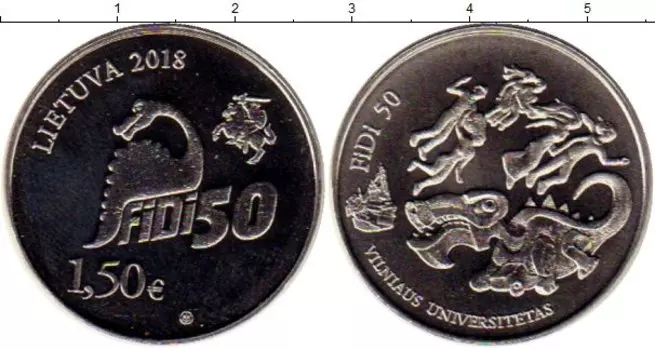 Монета 1/2 евро Литвы 2018 года Медно-никель FIDI 50