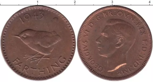 Монета фартинг Англии Медь 1937-1951гг