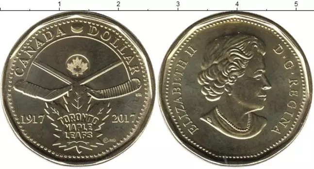 Монета доллар Канады 2017 года Латунь 100 лет клубу НХЛ Торонто Мэйпл Ливс
