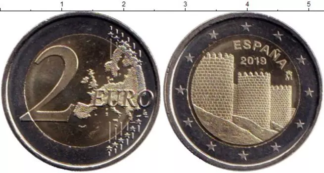 Монета 2 евро Испании 2019 года Биметалл Старый город Авила