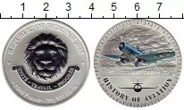 Монета 5000 франков Бурунди 2015 года Серебро История авиации