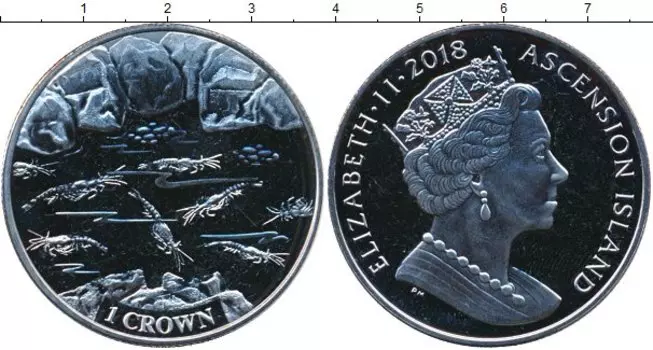 Монета крона Острова Вознесения 2018 года Медно-никель Креветки, Елизавета II