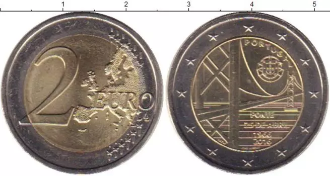 Монета 2 евро Португалии 2016 года Биметалл 50 - летие моста имени 25 апреля