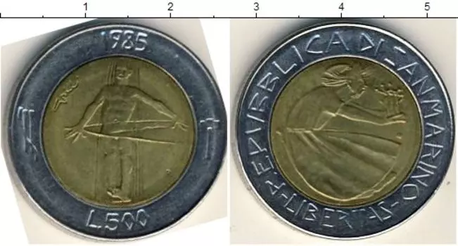 Монета 500 лир Сан-Марино 1985 года Биметалл Проблема наркотиков