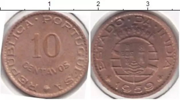 Монета 10 сентаво Индии 1961 года Медь