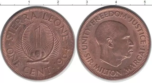 Монета цент Сьерры-Леоне 1964 года Бронза Сэр Милтон Маргай