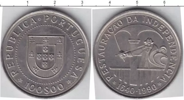 Монета 100 эскудо Португалии 1990 года Медно-никель Независимость