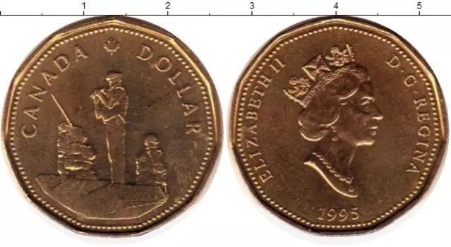 Монета доллар Канады 1995 года Латунь Памятник миротворцам в Оттаве