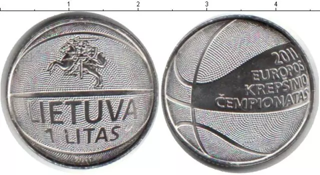 Монета лит Литвы 2011 года Медно-никель Чемпионат мира по баскетболу 2011