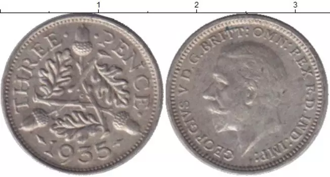 Монета 3 пенса Англии Серебро 1931-1936гг