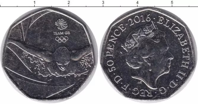 Монета 50 пенсов Англии 2016 года Медно-никель Олимпийские игры