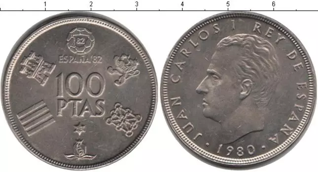 Монета 100 песет Испании 1980 года Медно-никель Хуан Карлос