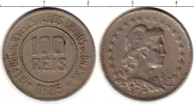 Монета 100 рейс Бразилии 1935 года Медно-никель