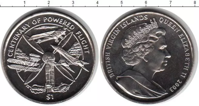 Монета доллар Виргинских островов 2003 года Медно-никель 100-летие авиации