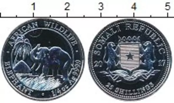Монета 25 шиллингов Сомали 2017 года Серебро Слон