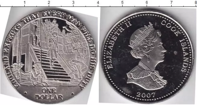 Монета доллар Островов Кука 2007 года Медно-никель Англия ожидает, что каждый человек выполнит свой долг